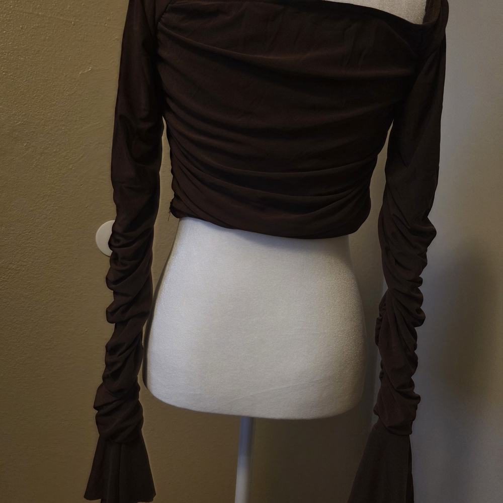 Fashion Nova Dark Brown Ruched Blouse